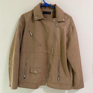 Zara Faux Suede Moto Jacket Camel S
